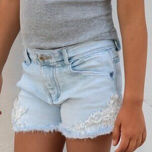 Cat & Jack Denim Shorts Light Blue Wash Girls XS (4/5) Adjustable Waist Everyday